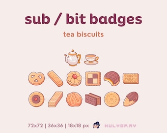 14 insignias de suscripción de Twitch / Galletas de té / Fragmentos del canal / Galletas / Tetera / Taza de té / Postres / Aperitivos / Discord / YouTube / Cozy Gamer / Transmisión