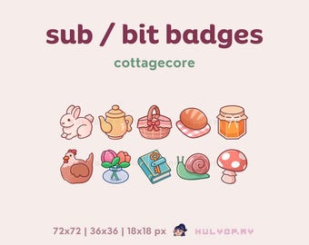 10 insignias de suscripción de Twitch / Cottagecore / Fragmentos del canal / Primavera / Naturaleza / Animales / Roles de Discord / Suscriptores de YouTube / Gamer acogedor / Transmisión