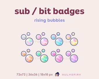 8 Twitch Sub Badges | Rising Bubbles | Channel Bits | Multicolor | Rainbow | Mermaid | Ocean | Underwater Theme | Discord | YouTube | Stream