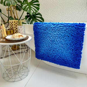 Blue Plush Bath Mat, Soft, Washable Bathroom Rug