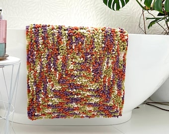 Handmade Olive and Purple Bath Mat | Earthy Tufted Bathroom Rug | Cozy Washable Accent Rug