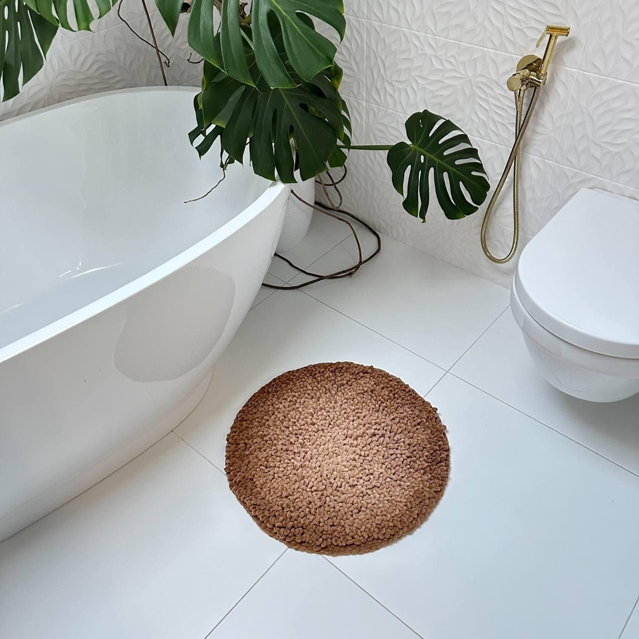 23 Crochet Bath Rug Patterns for Bathroom Floors, Entryways, and Cozy Home Decor 20 Brown Plush Bathroom Mat Crochet Pattern