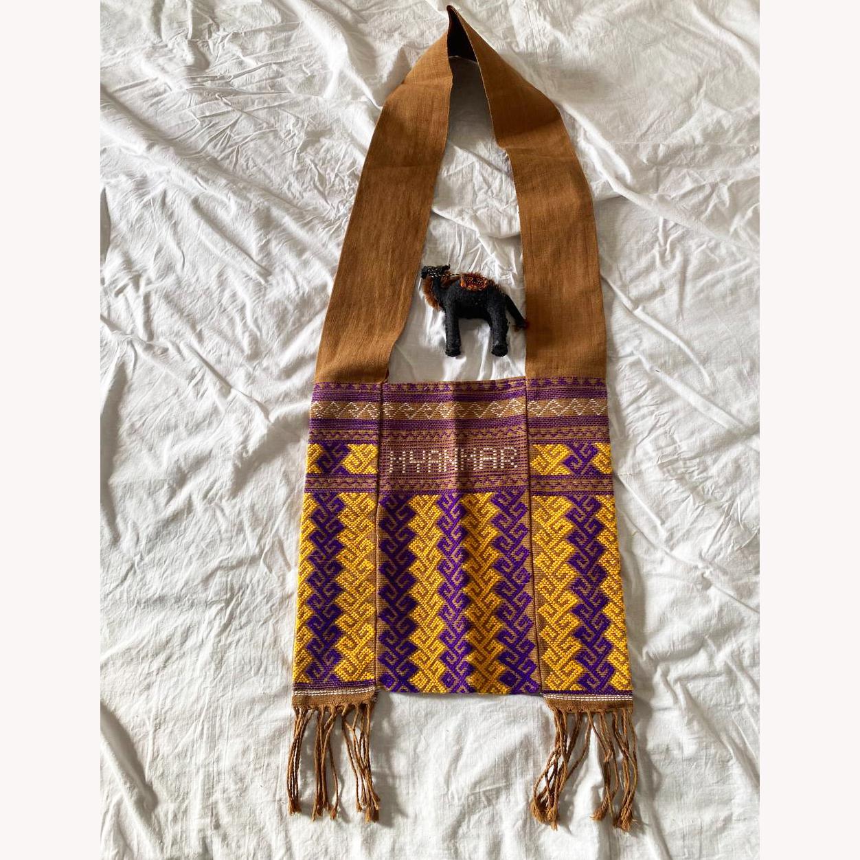Handwoven Myanmar Shoulder Bag – Ethnic Tribal Textile with "MYANMAR" Design