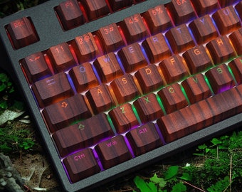Backlit Walnut Wood Nature Cute Cool Imitation Keycaps for Mechanical Keyboard | 108 keys | Cherry Profile | MX Switch Type | PBT Material