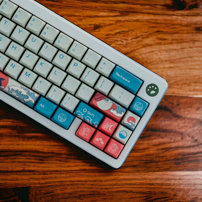 Deep Blue Whale Aqua Waves Theme Cute Cool Keycaps Set for Mechanical