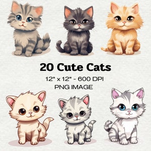 20 Cute Cats Clipart | PNG & JPG Cute Cats PNG Perfect for Card Making, Printing, Digital Paper Craft - Transparent - Commercial Use