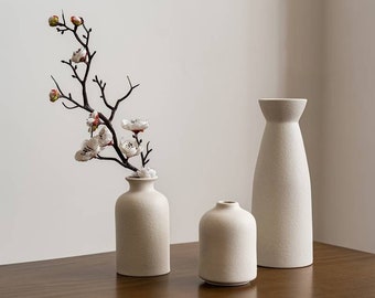 Set of Three: Minimalist Scandinavian Ceramic Vases in Elegant Matte White