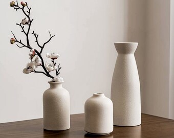 Set of Three: Minimalist Scandinavian Ceramic Vases in Elegant Matte White