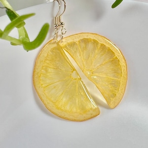 Handmade real lemon slice earring, resin dipped fruit earring,  funny earrings