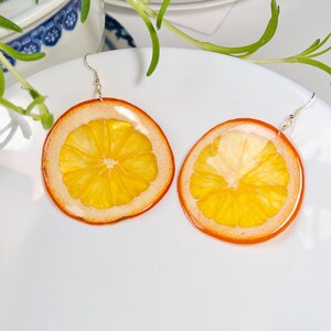 Handmade real orange slice earring, resin dipped fruit earring, unique gift for her, summer funny earrings