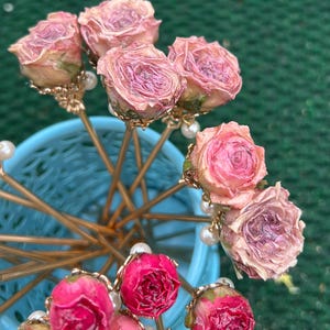 Real rose hairpin, handmade red rose with leaves dangling hair stick light purple