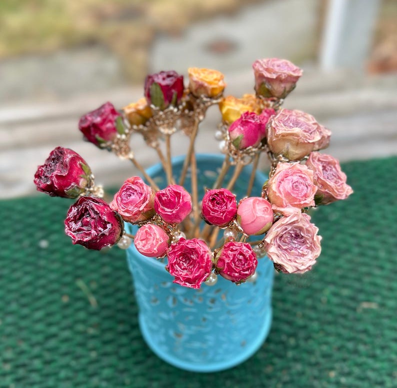 Real rose hairpin, handmade red rose with leaves dangling hair stick image 2