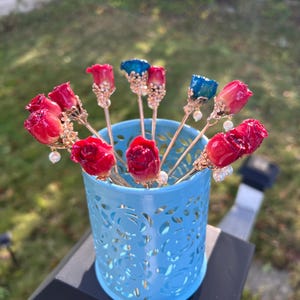 Real rose hairpin, handmade red rose with leaves dangling hair stick image 16