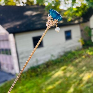 Real rose hairpin, handmade red rose with leaves dangling hair stick image 19