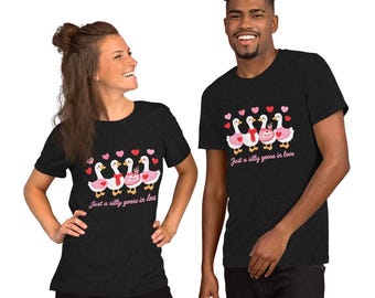 Silly Goose Valentijnsdag-T-shirt: ganzen en hartjes