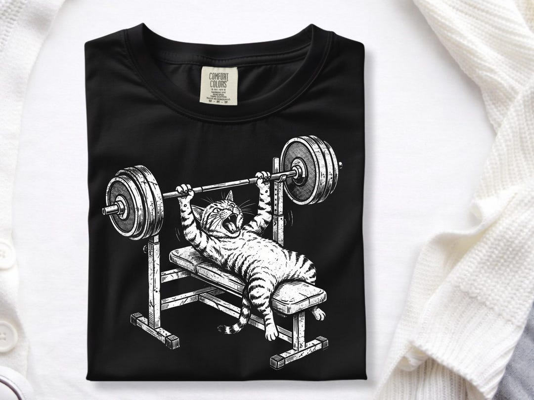 Funny Cat Gym PNG Sublimation, Retro Meme Cat Workout T-shirt Design ...