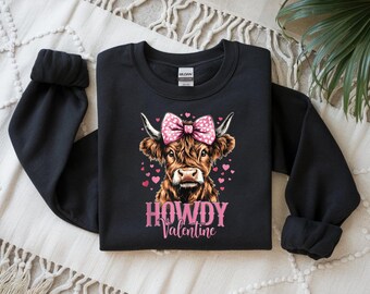 Howdy Valentine Highland Cow, png, westers ontwerp (digitale download)