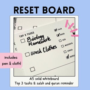 Pizarra RESET - Herramienta de productividad musulmana de borrado en seco A5 - Gestiona el Salah, tareas y comidas - TDAH y depresión - Pizarra blanca para Ramadán y Eid