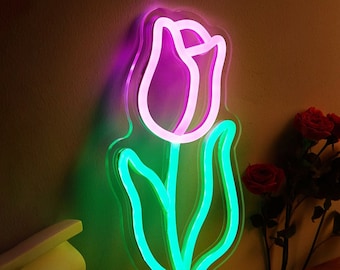 LED Tulip Flower Neon Sign, bedroom neon sign, neon light, neon artist craftsman, neon designs, light sign, interior decoration