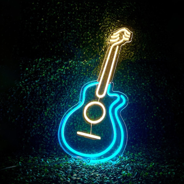 Néon Guitare Acoustique - Enseigne Lumineuse - Décoration Intérieur Musicale  - Néon Musique - Idée Cadeau