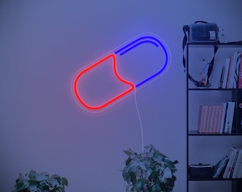 LED Pill Neon Sign, Futuristic Neon, Light Sign for Bedroom, Office Neon, Gaming Setup, Decoration, Neon Artist, Neon Designs