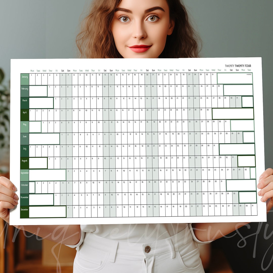 Giant Wall Calendar, Year at A Glance, DIGITAL DOWNLOAD, Big Ass