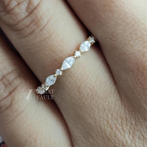 Marquise And Round Cut Moissanite Wedding Band, Full Eternity Stackable Bridal Band, Round Cut Colorless Moissanite Band, Bridal Gift