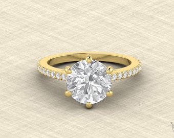 3 Carat Round Moissanite Engagement Ring, Sterling Silver Solitaire Bridal Jewelry