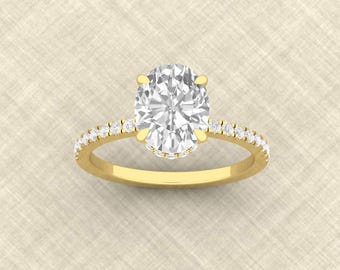 2.00 CT Oval Moissanite Engagement Ring, Sterling Silver Hidden Halo Promise Ring, Bridal Wedding Gift For Her