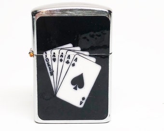 ACE of SPADES LIGHTER - Working 1960s Gambling Cards Flip Top Rare Vintage Old Antique Lighter
