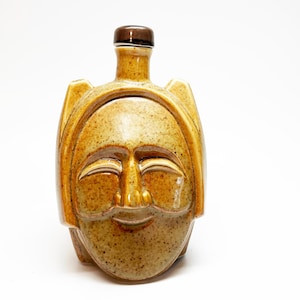 Vintage Ceramic Face Flask - Smiling Liquor Container, 5oz