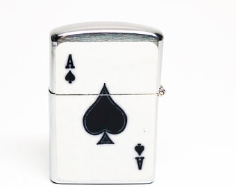 ACE of SPADES LIGHTER - Working 1960s Gambling Cards Flip Top Rare Vintage Old Antique Lighter