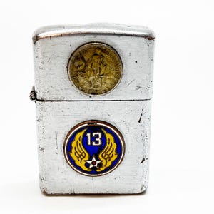13th Air Force Emblem Lighter - Working Trench Art Antique Vintage Wartime Military War Soldiers 1950s Lighter