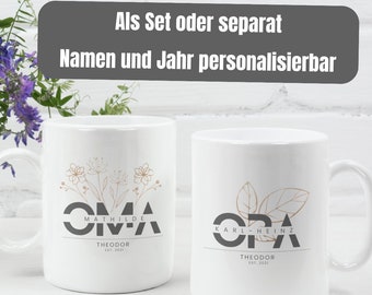 Personalisierbares Tassen-Set für Oma und Opa: Geschenk für werdende Großeltern 2024, Einzigartiges Tassenset für Oma und Opa,