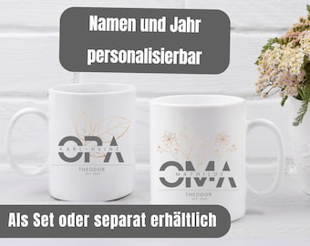 Personalisierbares Tassen-Set für Oma und Opa: Geschenk für werdende Großeltern 2024, Einzigartiges Tassenset für Oma und Opa,