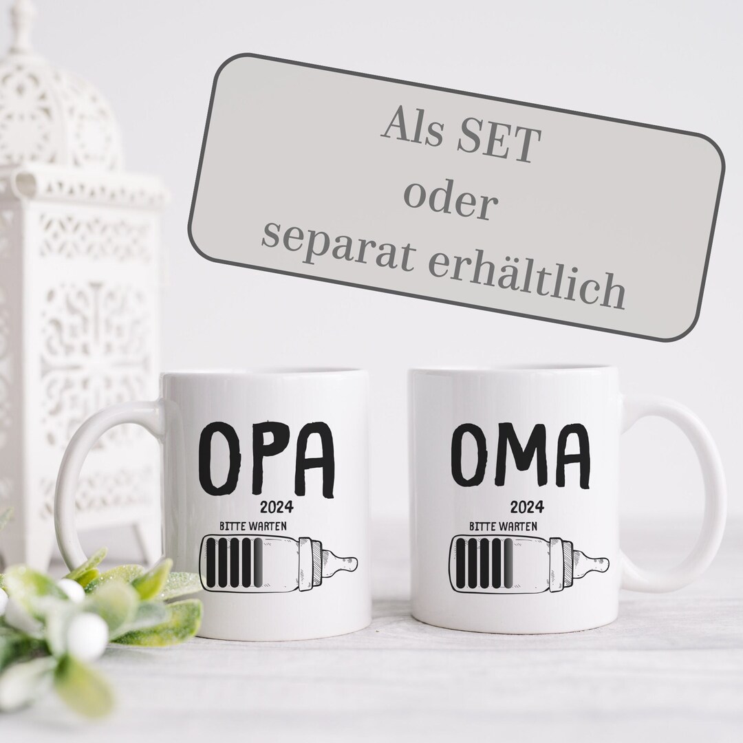 SET Grandma & Grandpa 2024 Cup Please Wait Ceramic Coffee Cup Set With