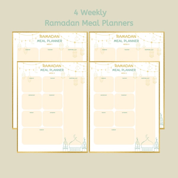 Ramadan Gifts, Ramadan Weekly Planner Printable, 4 Week Menu Planner, Meal Prep Planner, Food Planner, Ramadan Planner, US Letter/A4/ A5