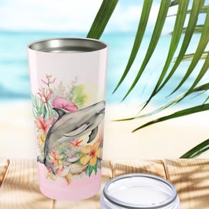 Personalisierte Delphin Becher-Tropische Aquarell Blumenschale, 20 Unzen Ozean Strand Tier Geschenk, Küsten Sea Life Becher für Sie