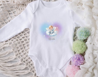 long-sleeved baby romper personalized / baby bodysuit / romper with name / personalized romper suit with angel & heart / romper