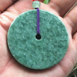 Hand-carved Genuine Burmese Green Jadeite Disc Pendant 平安扣