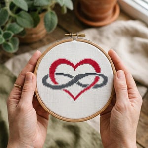 Heart Infinity Sign Cross Stitch Pattern, Love You Forever, Valentines Cross Stitch, Gift for Him, Heart Embroidery Pattern