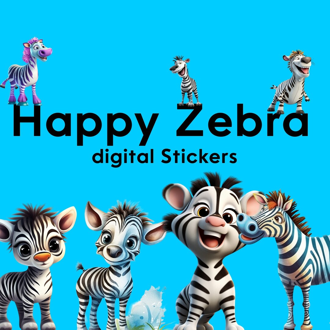 Happy Zebra Digital Stickers, Zebra SVG Bundle, Zebra Face SVG, Wild