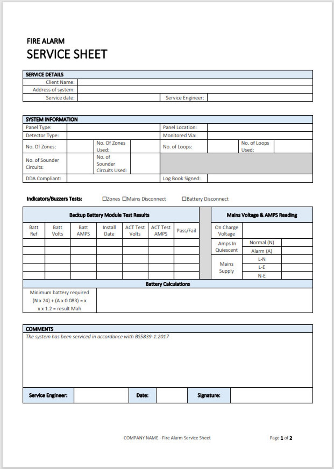 UK Fire Alarm Service Sheet Template for Fire Engineers Etsy UK Fire Alarm Service Sheet Template for Fire Engineers Etsy