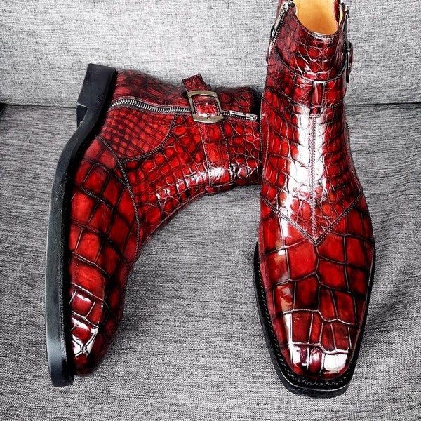 Buy New Men's Fashion Bespoke Chelsea look Wingtip Style Crocodile Leather Long Boot