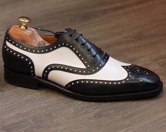 Buy New Men's Fashion Bespoke Oxford Wingtip Style Brown & White Leather shoe