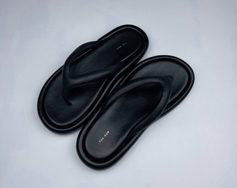 THE ROW Ginza Leather Black Platform Slide Sandals Women 40 Size