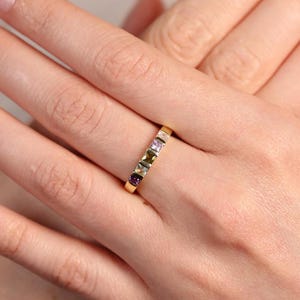 Birthstone Rings For Mothers, Princess Shape Birthstone Rings, Personalized Gifts For Mom, Stacking Birthstone Rings, Christmas Gift For Mom