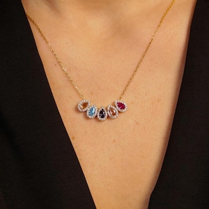 Geschenke für Muttertag, Teardrop Familie Birthstone Halskette für Mütter, Goldbirnen Birthstone Halskette, Geburtstagsgeschenke, personalisierter Schmuck
