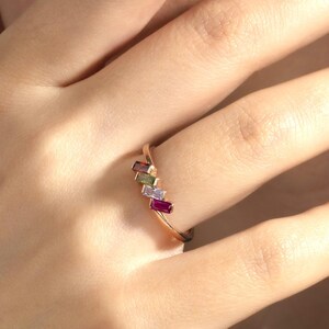 Gifts For Mother&#39;s Day, Silver Birthstone Rings For Mothers, 14K Gold Baguette Birthstone Rings, Personalized Gifts, 10K Gold Gemstone Rings