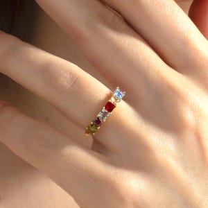 Custom Princess Birthstone Rings, Family Birthstone Rings For Mom, Personalized Jewelry, Birthday Gifts For Grandmas, Christmas Gift For Mom